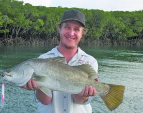 While off the official catch list, barra have been a consistent by-catch for anglers fishing for the pelagics and jacks found in the river at this time.