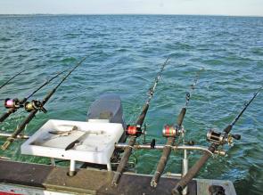 Keeping rods level with the water line allows the fish to take line from the reel without loading the rod eliminating any resistance which could have the fish drop the bait.