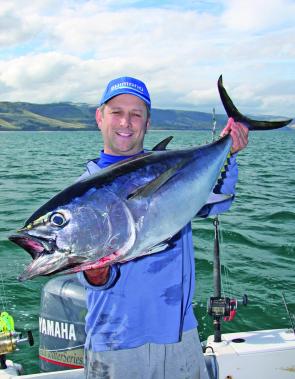 Matt Kearton with his Apollo Bay caught southern bluefin tuna that started a buzz within the local fishing community.