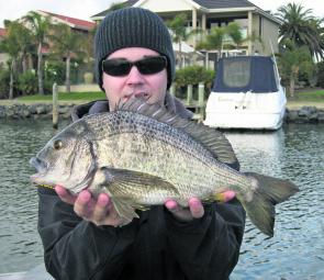 Paul Malov with a 40cm plus bream taken on a sinking hardbodied lure.
