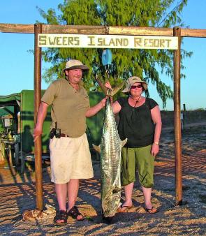 Two record breaking 27kg Spanish mackerel have been caught at Sweers Island recently, this one by Gary and Debbie Collier from Canberra.