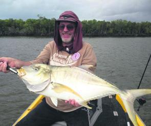 Live prawns and greenback herring are producing some fantastic river pelagics, like this golden trevally.