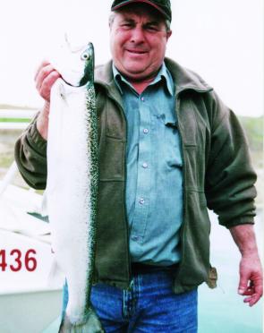 Col Breeze with an ex-brood stock Atlantic salmon. Plenty like this are still lurking in Lake Jindy.