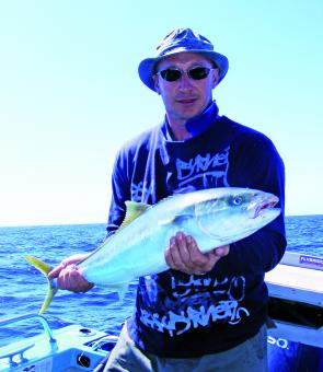 Vano with a well-deserved kingfish that was jigged up from 12 Mile Reef. The size of the fish should be a little smaller this month.