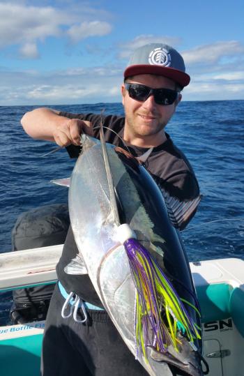 CCGFC President Nathan Bajada with a Central Coast albacore that couldn’t refuse his Colorato Lure offering.