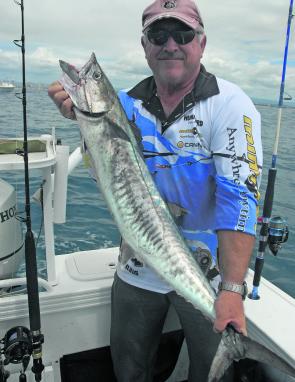 Mark Frendin with a Spanish mackerel spun up on a Laser lure. The mackerel have been thick and hopefully this month will get bigger. 