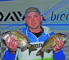 Runner up Jordan Trusty with a couple of bream from down the front of the system.