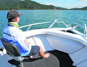 The front seat position is comfortable and there is still plenty of room available for fishing.