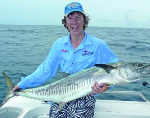 The author with a Spanish mackerel caught on a Tropic Angler skirt in Electric Purple
