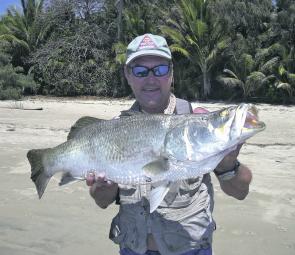 Local angler ‘Sharky’ Shane Down has experienced some awesome land-based barra fishing from the beaches.