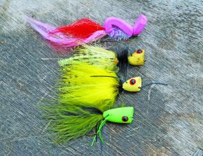 A selection of poppers for work on trevally and their mates. Note the home made Gartside Gurgler up top. It’s not a fancy fly but it sure works. 