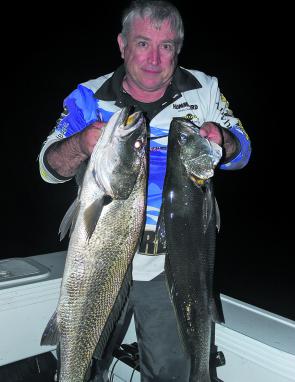 An 81cm and 97cm mulloway from the reef. Most bites come after sunset and live slimies are the gun bait for this month.