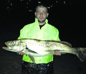 A 1m mulloway caught on live yellowtail  by Mohamad Kanj. It was his first off the ocean beach.