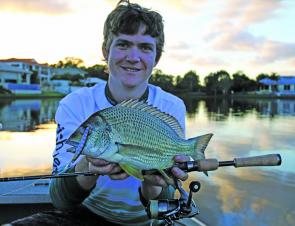Tom Slater with a nice early morning canal bream on a Daiwa Double Clutch in ghost perch.