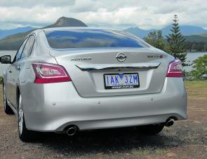 The Altima’s upswept rear end and twin exhausts hint of performance.