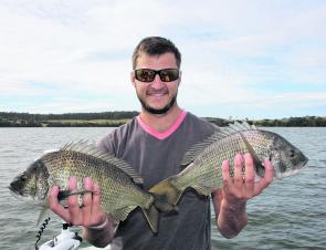 Kurtis with a couple of horse black bream. Fish of this calibre can be expected over coming months.