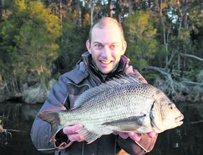 Josh Hollis with the sort of winter black bream that can be expected over the next 4 months.