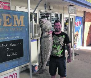 Local Mick Phillips with a cracking 40lb (20kg) mulloway. Patience is the key to landing mulloway of this caliber. 