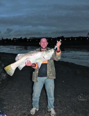 Marc Courtot with his first ever 1m barra caught on a Halco Hamma.