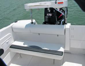 The aft seat has room for three and quickly folds down. 