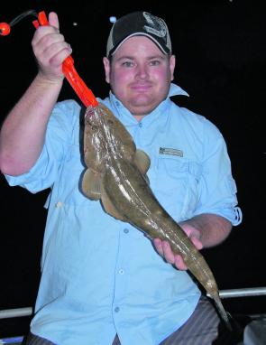 Ashley with a quality Brisbane River flathead taken on a Z-Man Minnowz.