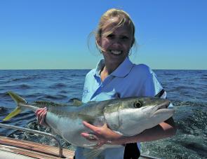 Kelly Wills with a decent kingfish. There should be plenty on the 50 fathom line throughout October.