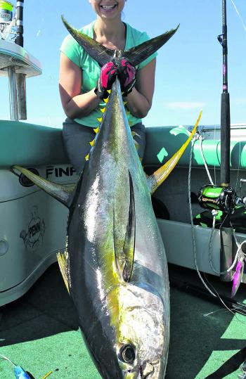 Amanda Bajada with a lovely yellowfin tuna on a recent trip with her husband and CCGFC President Nathan Bajada. 