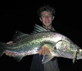 Night fishing can be successful when chasing these awesome chrome bars. This fish was taken late at night on a Storm soft vibe worked over a mud flat. This is the author’s PB land-based barra at 76cm.