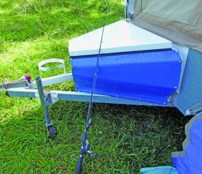 The Trek’s front storage box is handy for items such as pegs, ropes and the like when setting up camp.